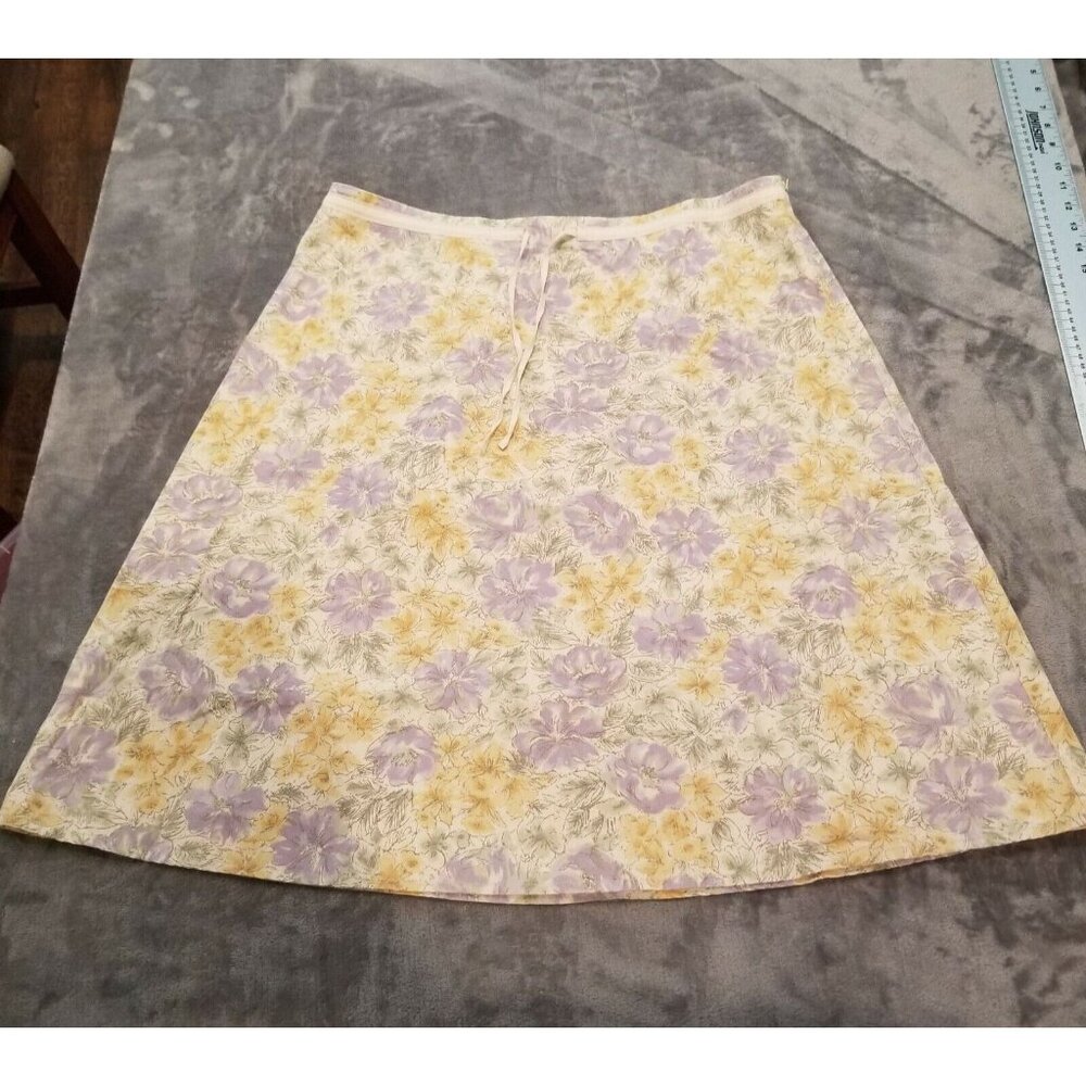 J. Jill Womens A-Line Chic Floral Skirt Size 16 Purple Cotton Front Tie Side Zip